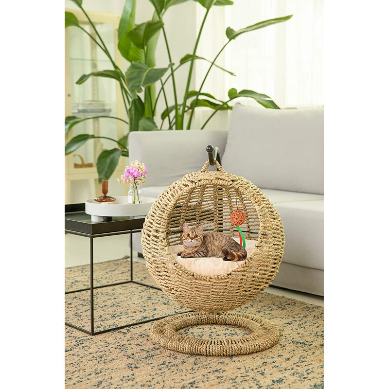YoSpot 24" Hand Made Wicker Cat Bed Basket Swinging Pet House Nest for